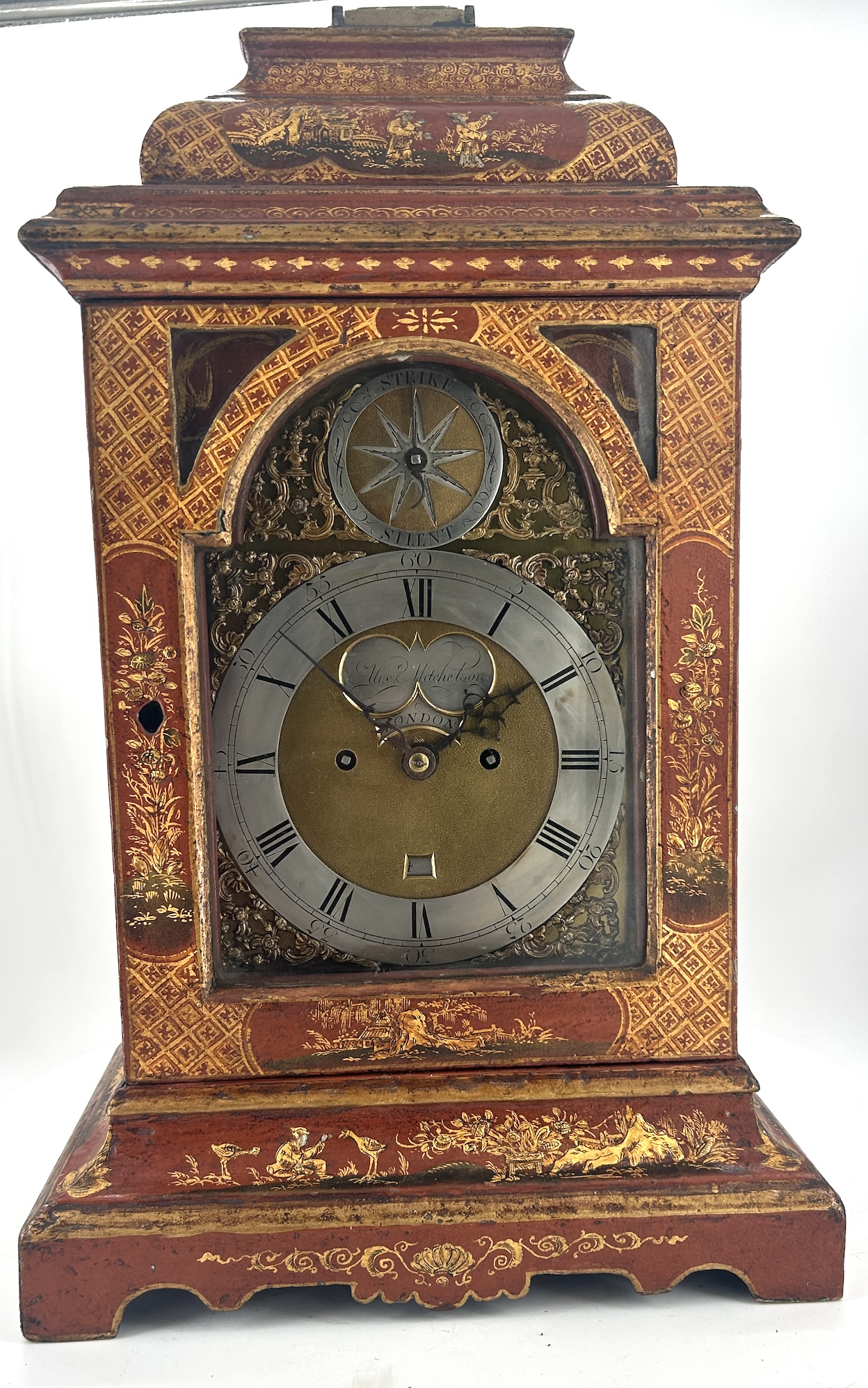 Outstanding Red Chinoiserie English Verge Twin Fusee Bracket Clock – Ca 1760 twin fusee Antique Clocks 18